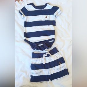 Navy & White 100% Organic Cotton Mix and Match Stripe Bodysuit and Shorts